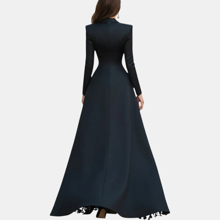 Hermelinda | Vestido Largo Blazer de Satén y Encaje Negro