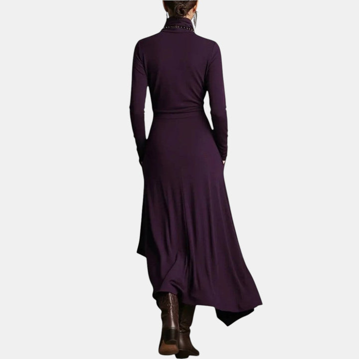 Olinda | Vestido Largo Irregular con Cuello Alto