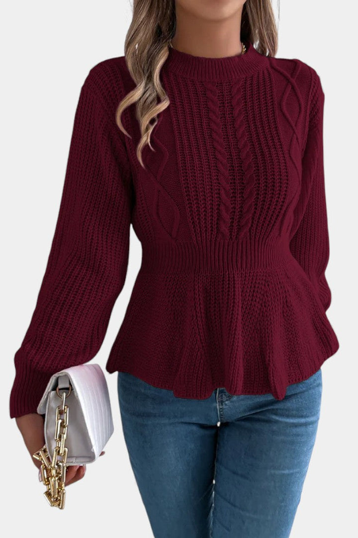 Emiliana | Suéter de Punto Retorcido con Cuello Redondo y Peplum