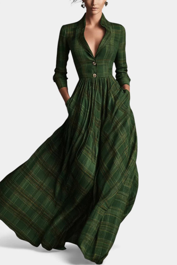 Berta | Vestido Largo Acampanado de Tartán
