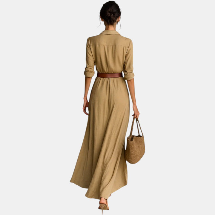 Imelda | Vestido Maxi con Solapas y Cinturón