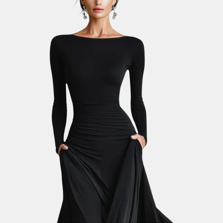Vicenta | Vestido Largo Plisado de Crepé Negro