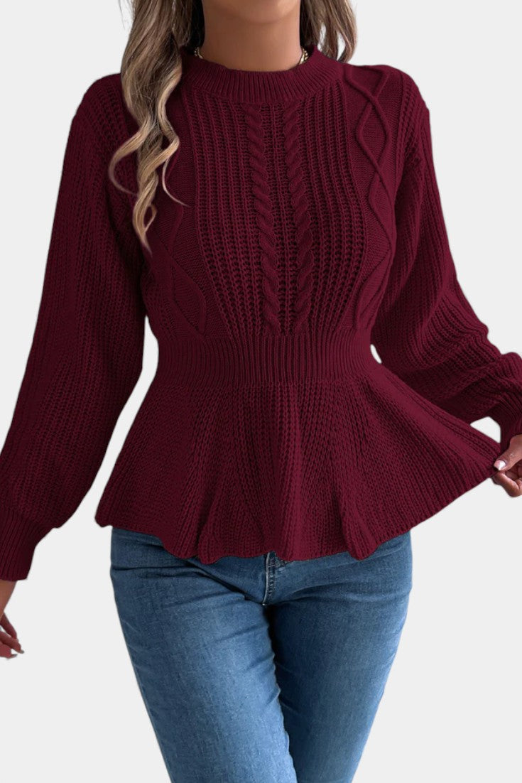 Emiliana | Suéter de Punto Retorcido con Cuello Redondo y Peplum