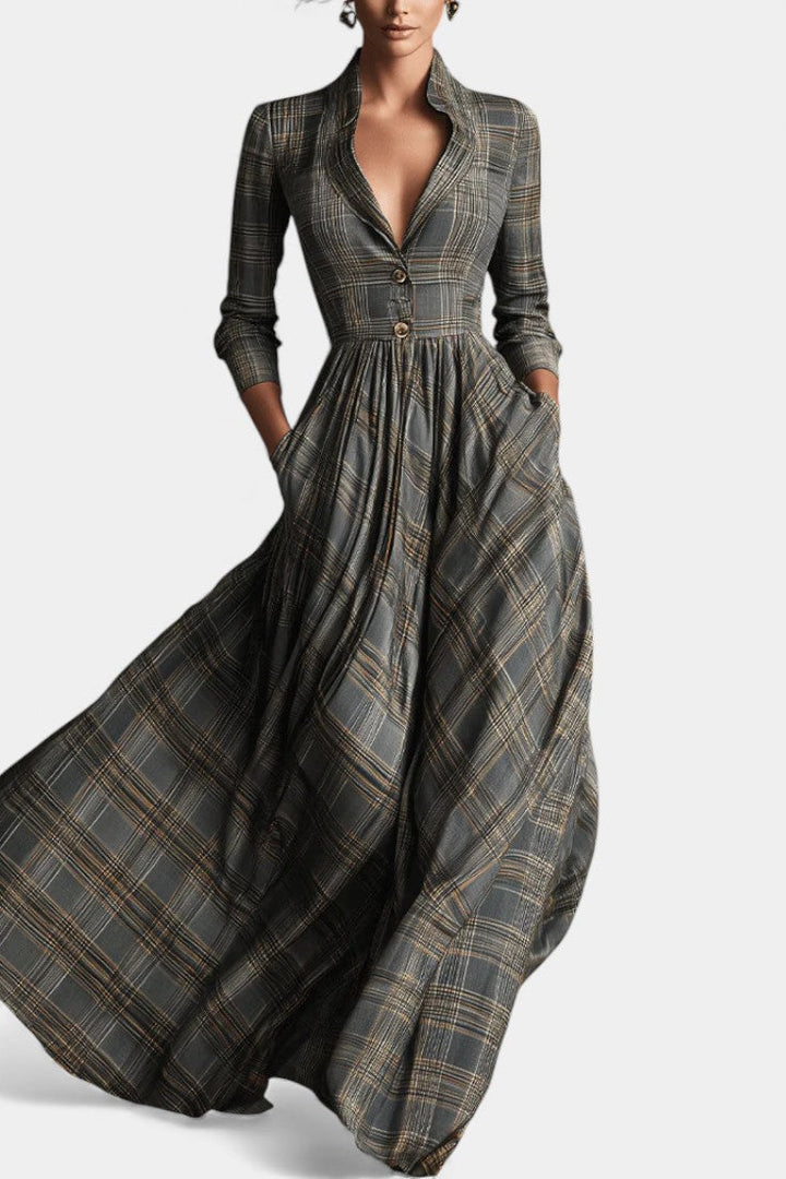 Berta | Vestido Largo Acampanado de Tartán