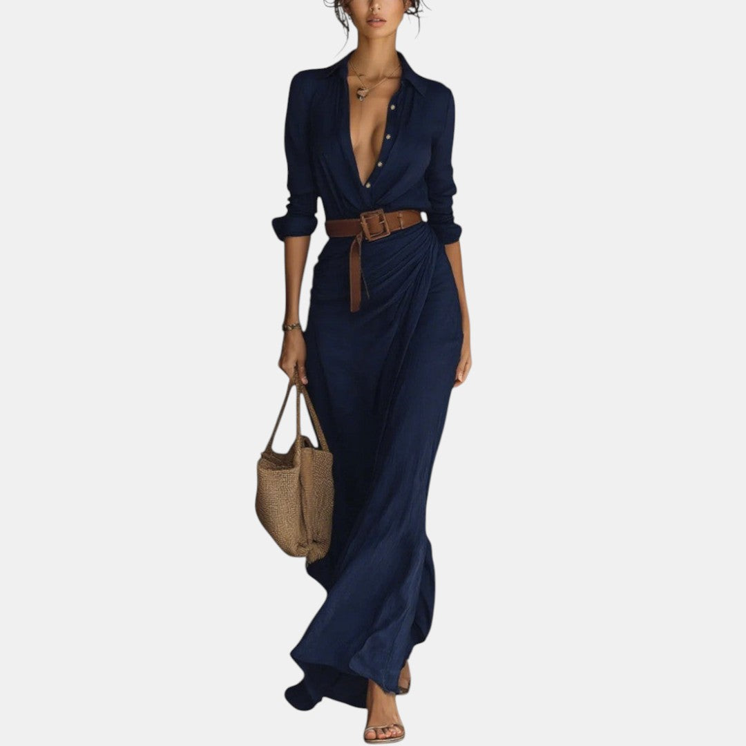 Imelda | Vestido Maxi con Solapas y Cinturón