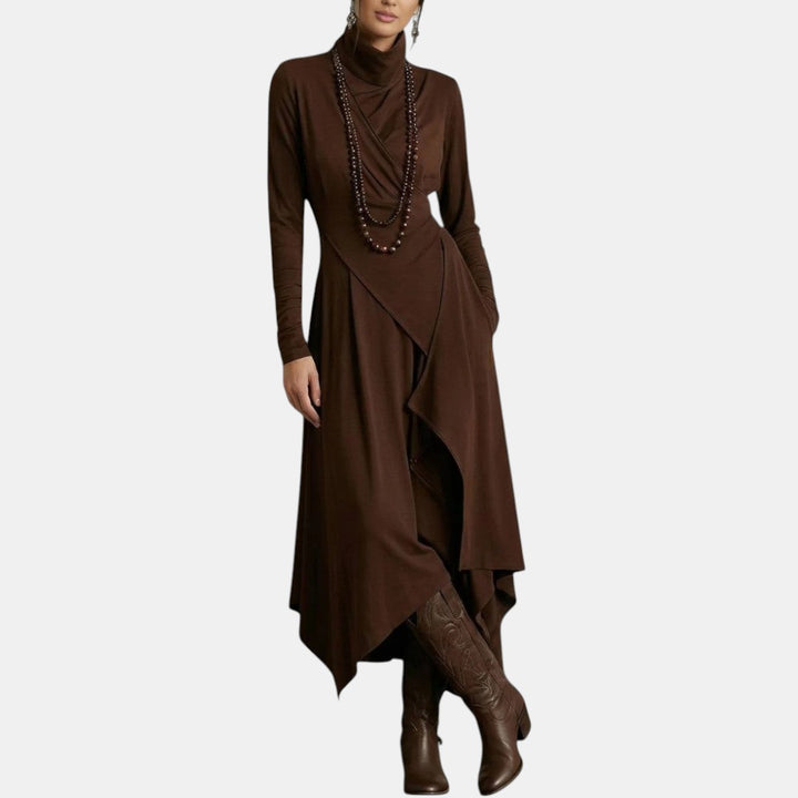 Olinda | Vestido Largo Irregular con Cuello Alto