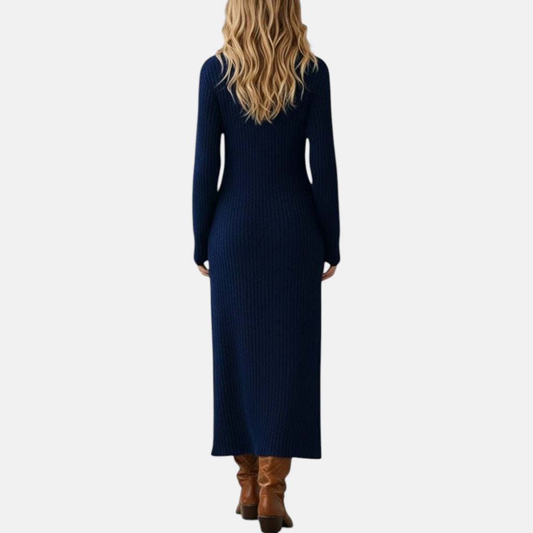 Wilma | Vestido Largo de Punto con Cuello Camisero