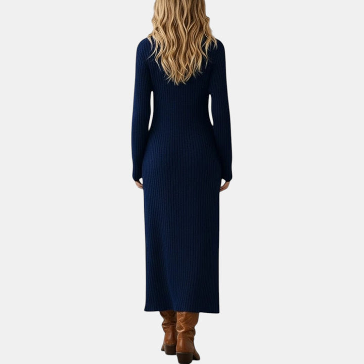 Wilma | Vestido Largo de Punto con Cuello Camisero