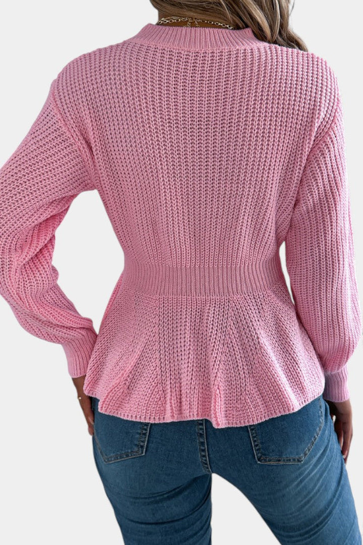 Emiliana | Suéter de Punto Retorcido con Cuello Redondo y Peplum