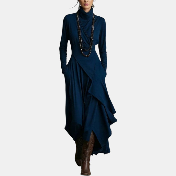 Olinda | Vestido Largo Irregular con Cuello Alto