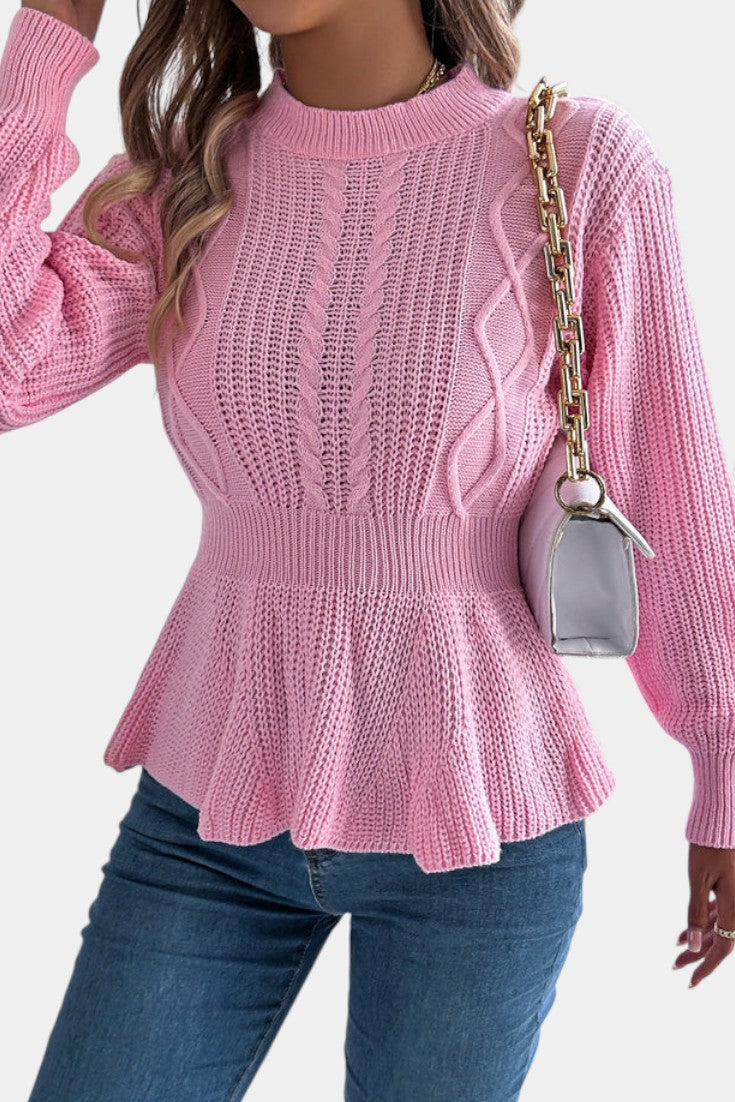 Emiliana | Suéter de Punto Retorcido con Cuello Redondo y Peplum