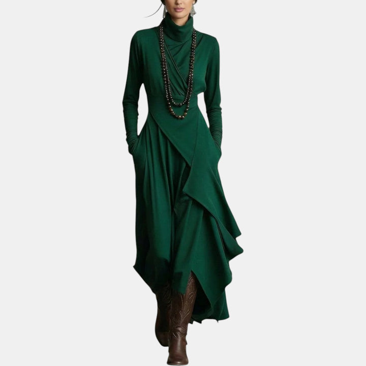 Olinda | Vestido Largo Irregular con Cuello Alto