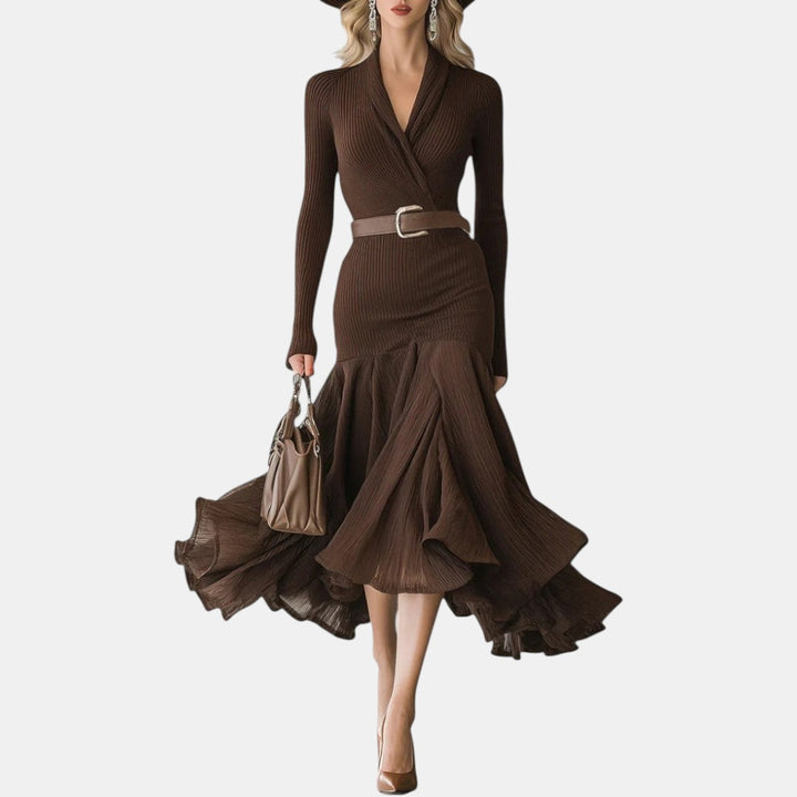 Brunilda | Vestido Midi de Manga Larga con Cuello Bordado