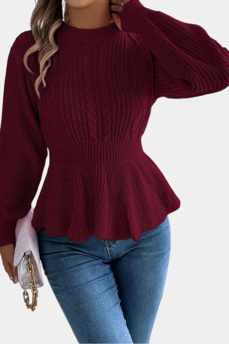 Emiliana | Suéter de Punto Retorcido con Cuello Redondo y Peplum