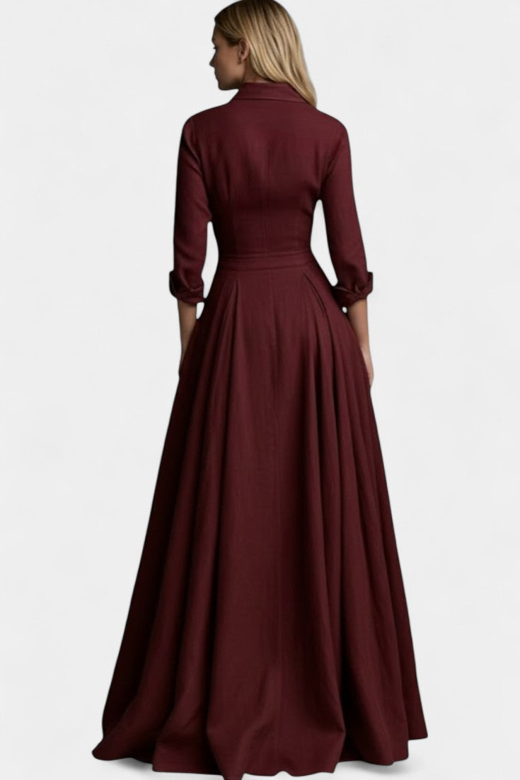 Rosario | Vestido Largo Abotonado con Cintura Definida