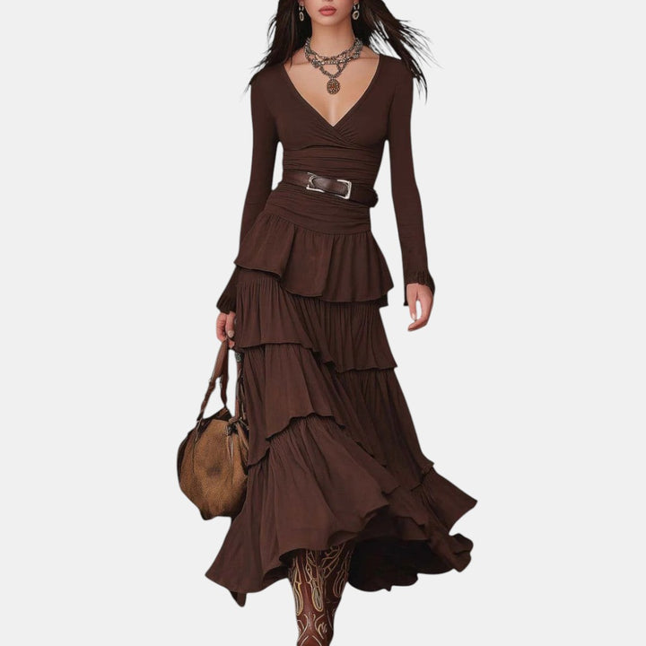 Solange | Vestido Midi Retro con Volantes