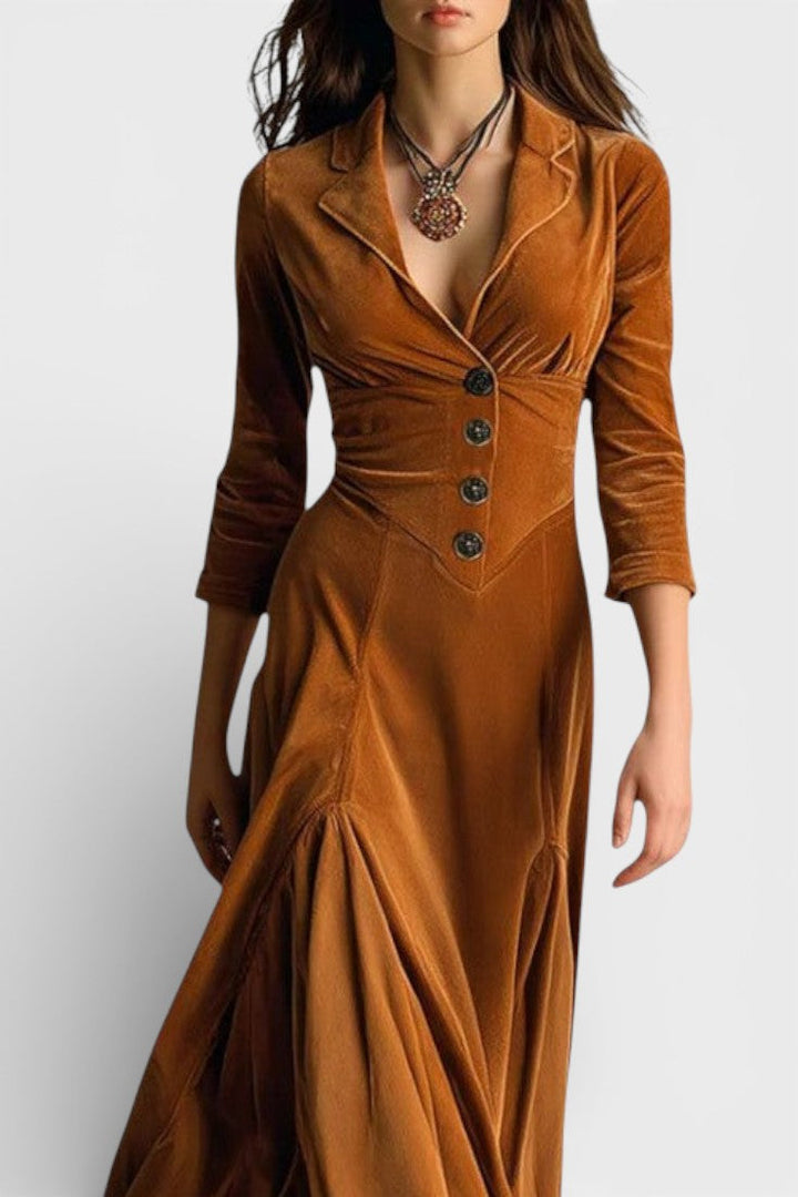 Teresita | Vestido Largo Estilo Blazer de Terciopelo