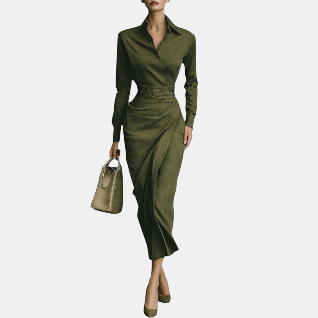 Zoraida | Vestido Largo Estructurado con Cuello Camisero