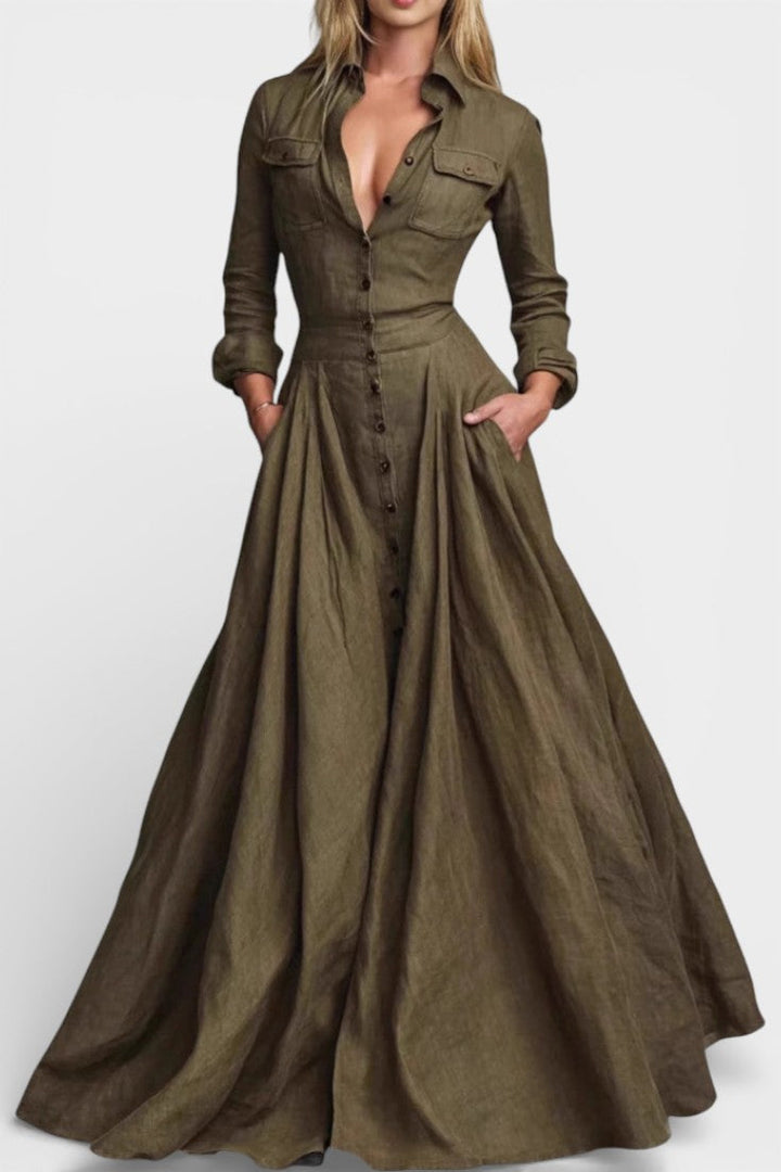 Rosario | Vestido Largo Abotonado con Cintura Definida
