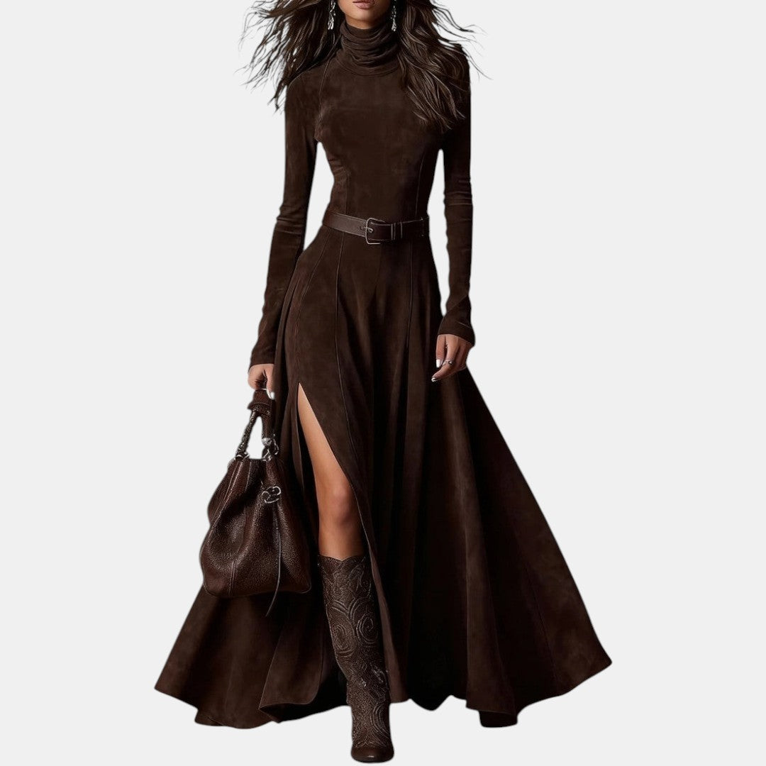 Narcisa | Vestido Maxi con Cuello Alto y Abertura Elegante