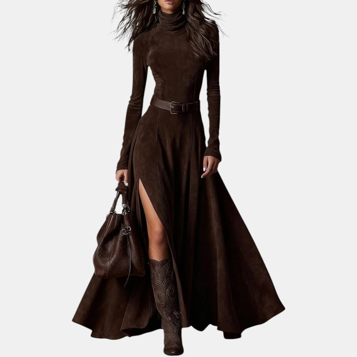 Narcisa | Vestido Maxi con Cuello Alto y Abertura Elegante