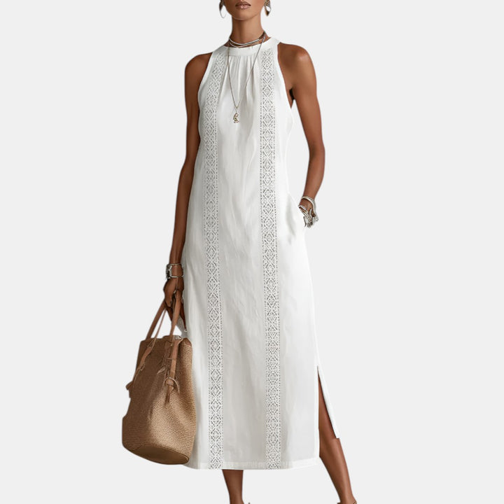 Javiera | Vestido Midi de Lino con Cuello Mao