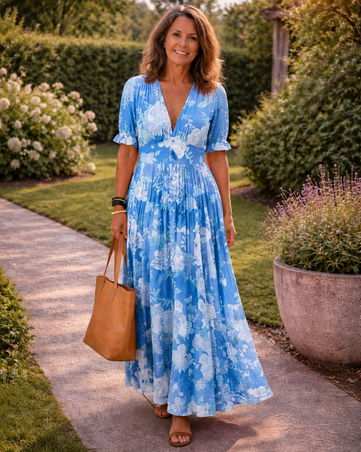 Juliana | Vestido Midi de Flores sin Mangas con Escote en V