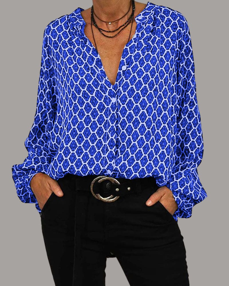Elvira | Blusa Geométrica de Mujer con Escote en V
