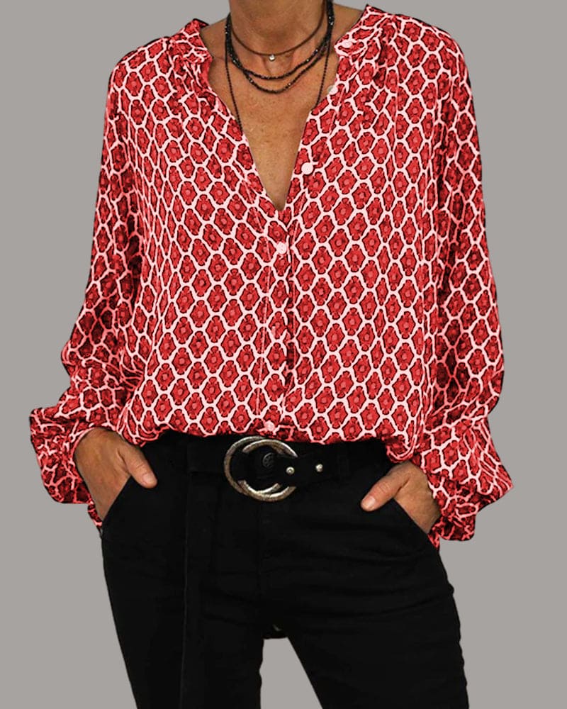 Elvira | Blusa Geométrica de Mujer con Escote en V