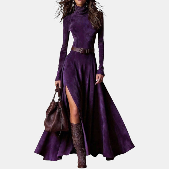 Narcisa | Vestido Maxi con Cuello Alto y Abertura Elegante