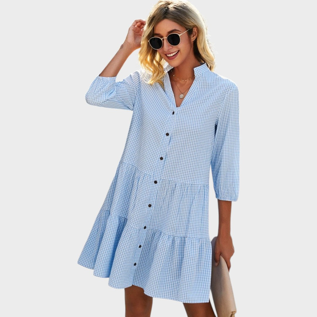 Eduarda | Vestido Midi Fluido a Cuadros Vichy