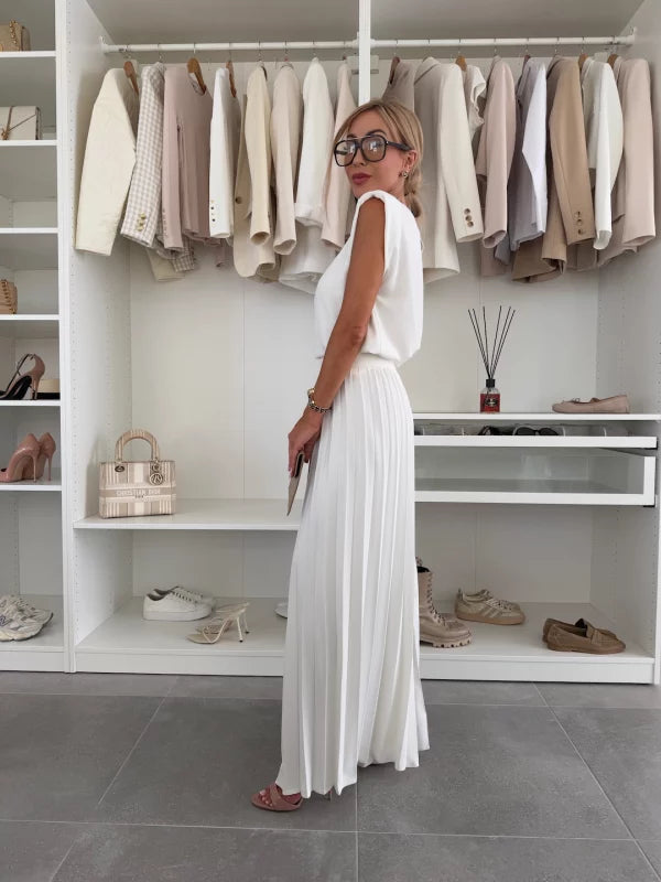 Evelyn | Conjunto Elegante de 2 Piezas – Top Fluido y Pantalones Plisados