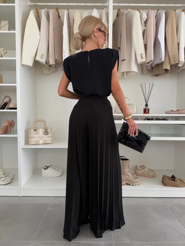 Evelyn | Conjunto Elegante de 2 Piezas – Top Fluido y Pantalones Plisados