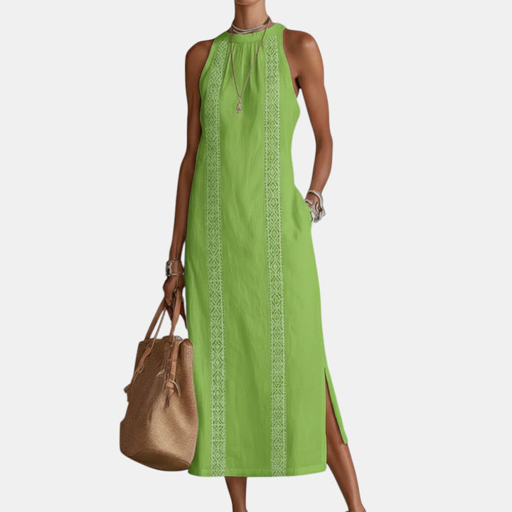 Javiera | Vestido Midi de Lino con Cuello Mao