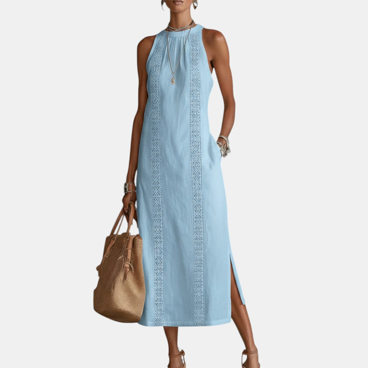 Javiera | Vestido Midi de Lino con Cuello Mao