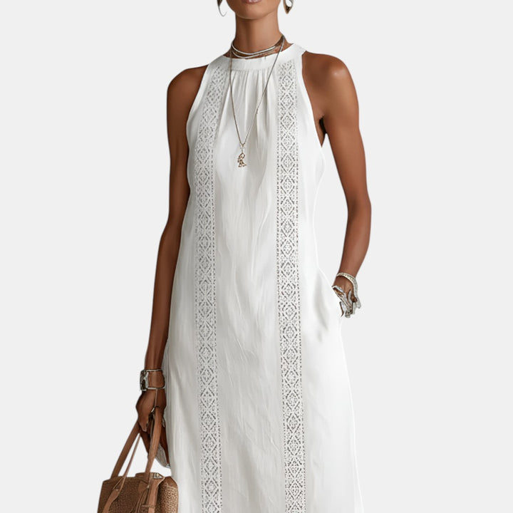 Javiera | Vestido Midi de Lino con Cuello Mao