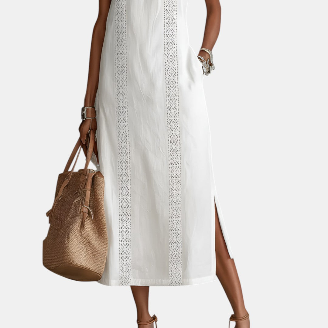 Javiera | Vestido Midi de Lino con Cuello Mao