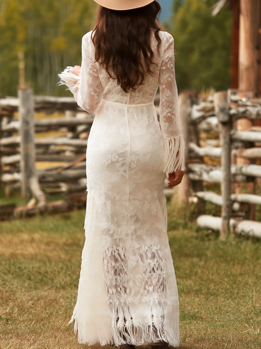 Loreley | Vestido Maxi Clásico de Encaje con Escote en V