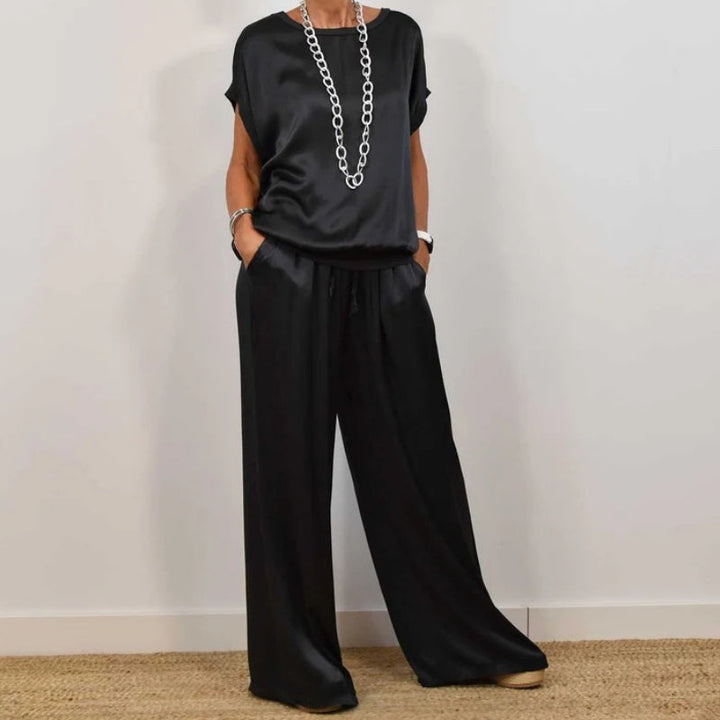 Rita | Conjunto Elegante de Dos Piezas – Blusa Fluida y Pantalones de Pierna Ancha