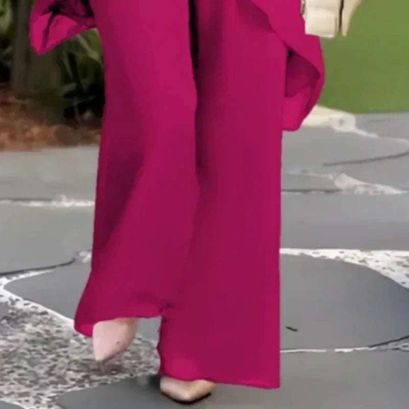 Herlene | Conjunto Elegante de Dos Piezas – Top Capa y Pantalones de Pierna Ancha