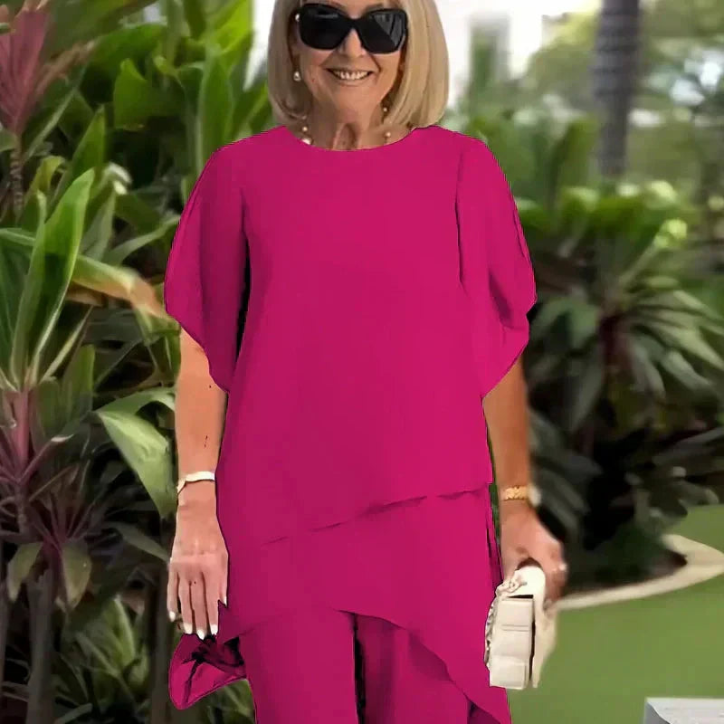 Herlene | Conjunto Elegante de Dos Piezas – Top Capa y Pantalones de Pierna Ancha
