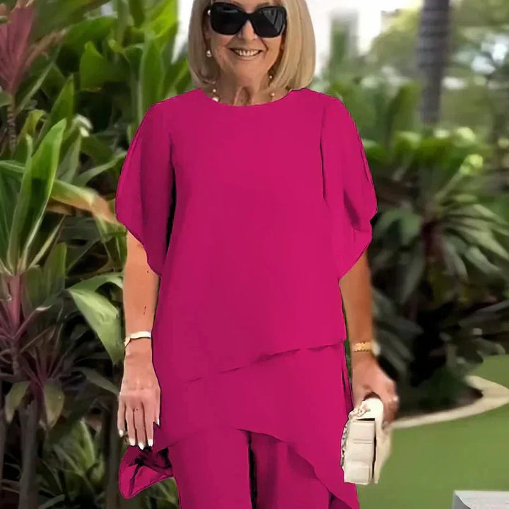 Herlene | Conjunto Elegante de Dos Piezas – Top Capa y Pantalones de Pierna Ancha