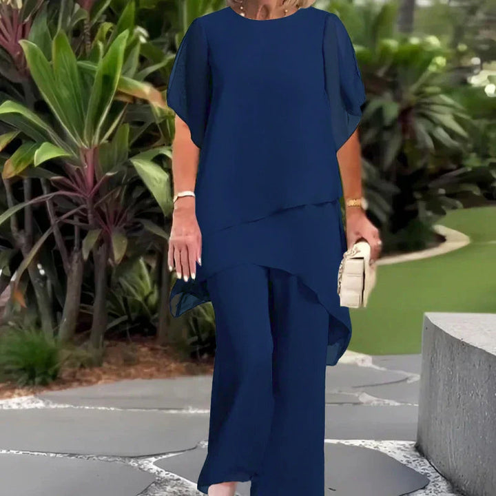 Herlene | Conjunto Elegante de Dos Piezas – Top Capa y Pantalones de Pierna Ancha