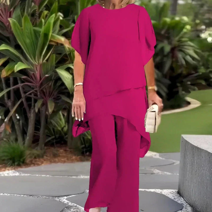 Herlene | Conjunto Elegante de Dos Piezas – Top Capa y Pantalones de Pierna Ancha