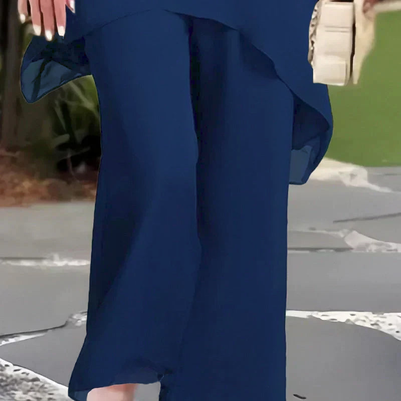 Herlene | Conjunto Elegante de Dos Piezas – Top Capa y Pantalones de Pierna Ancha