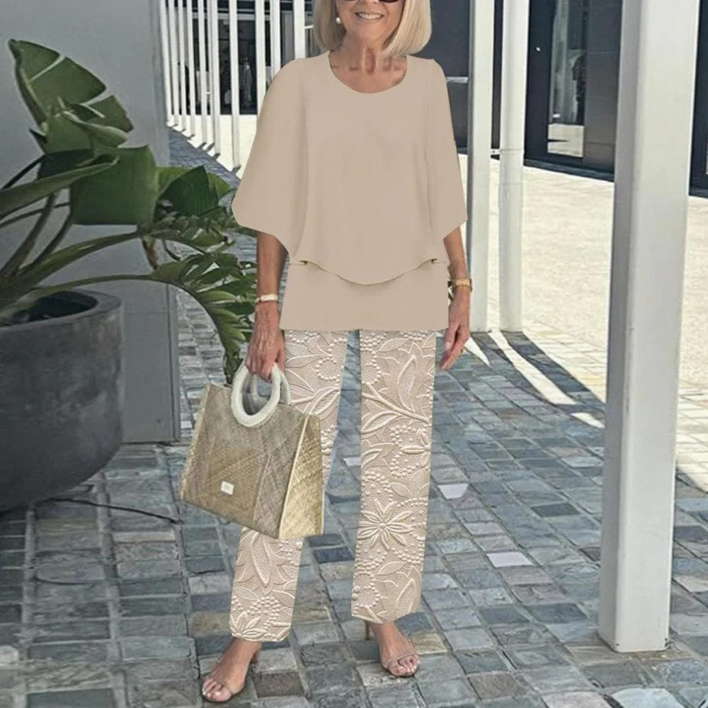 Wenda | Conjunto de Dos Piezas Sin Esfuerzo – Top Relajado y Pantalones de Pierna Ancha