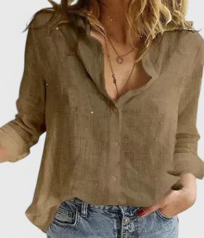 Perla | Blusa de Lino con Cuello Solapa
