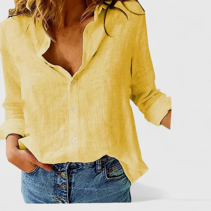 Perla | Blusa de Lino con Cuello Solapa